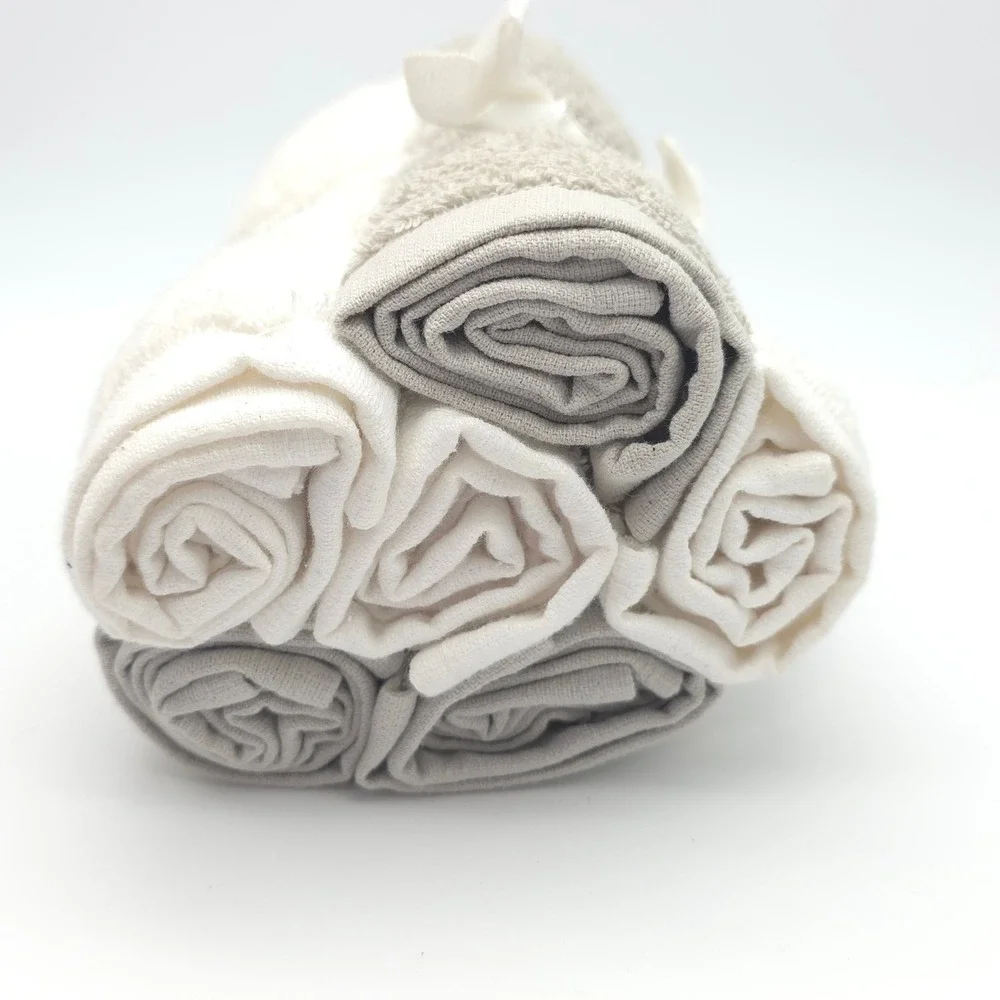 Elephant Washcloth 6Pk Cotton Grey White Embroidered Bath Set Plush Towel New